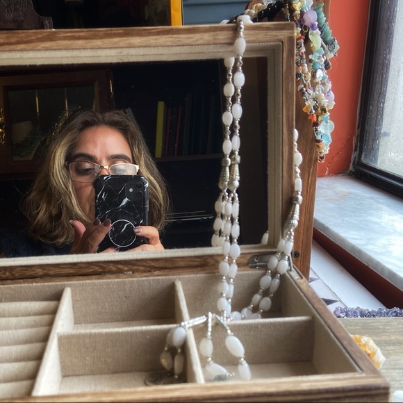 Double string layered Opals sterling silver statement long necklace - Picture 8 of 11